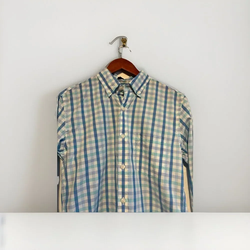 J.Crew Slim Fit Blue Plaid Button Down Shirt Mens Small Cotton Casual - Picture 4 of 9